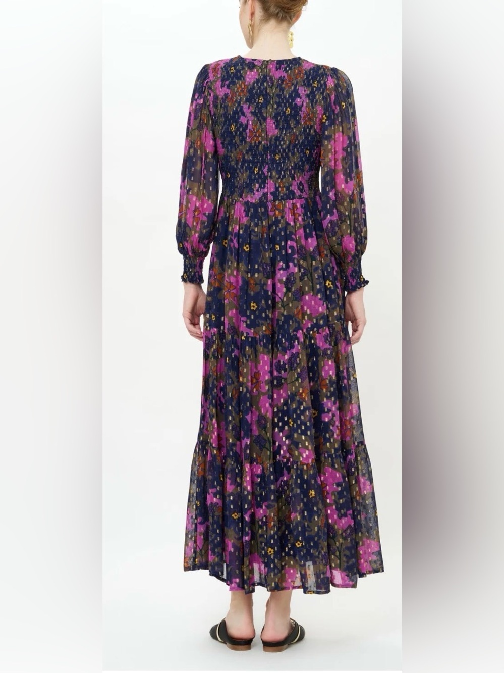 Oliphant Long-Sleeve Floral Maxi Dress in Purple and Navy